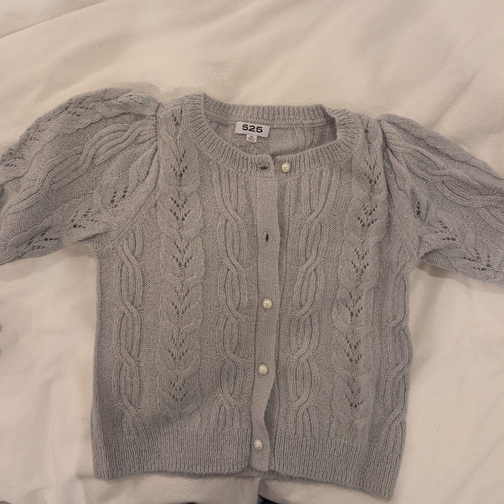 525 Blue/Gray Cable Knit Cardigan